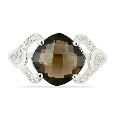 BUY REAL SMOKY GEMSTONE CLASSIC RING IN 925 SILVER