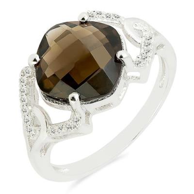 BUY REAL SMOKY GEMSTONE CLASSIC RING IN 925 SILVER