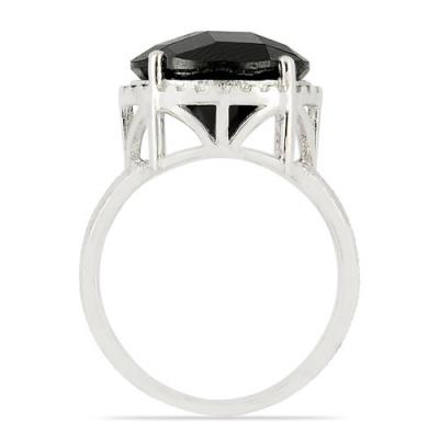 BUY NATURAL BLACK ONYX GEMSTONE BIG STONE RING IN 925 SILVER