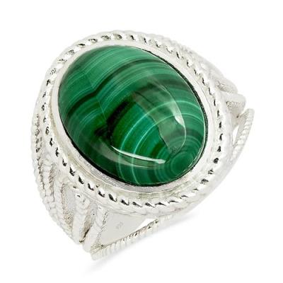 BUY REAL MALACHITE GEMSTONE BIG STONE RING IN STERLING SILVER