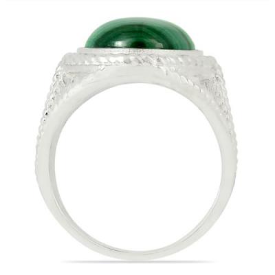BUY REAL MALACHITE GEMSTONE BIG STONE RING IN STERLING SILVER