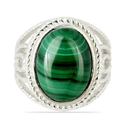 BUY REAL MALACHITE GEMSTONE BIG STONE RING IN STERLING SILVER