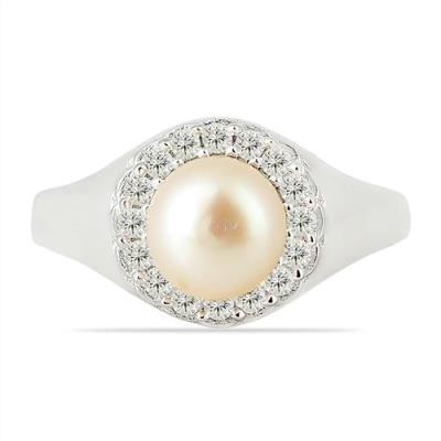 BUY 925 SILVER NATURAL PEACH FRESHWATER PEARL GEMSTONE RING
