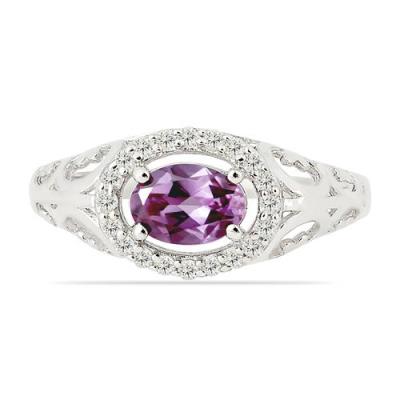 BUY NATURAL RHODOLITE GEMSTONE HALO RING IN 925 STERLING SILVER