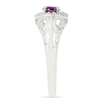 BUY NATURAL RHODOLITE GEMSTONE HALO RING IN 925 STERLING SILVER