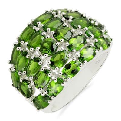 BUY STERLING SILVER NATURAL CHROME DIOPSITE GEMSTONE CLUSTER RING