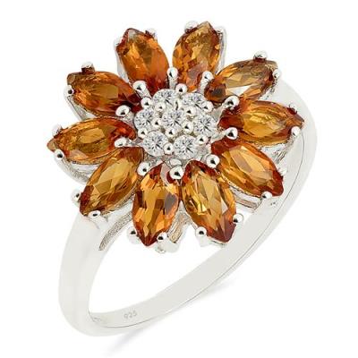 BUY NATURAL MADEIRA CITRINE FLOWER RING IN 925 STERLING SILVER
