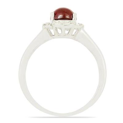 BUY NATURAL GARNET GEMSTONE HALO RING  IN 925 SILVER