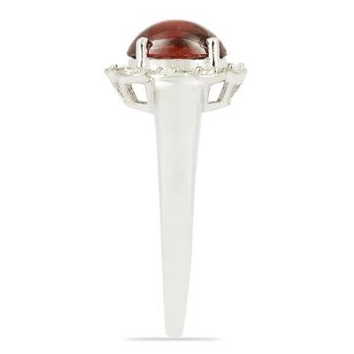 BUY NATURAL GARNET GEMSTONE HALO RING  IN 925 SILVER