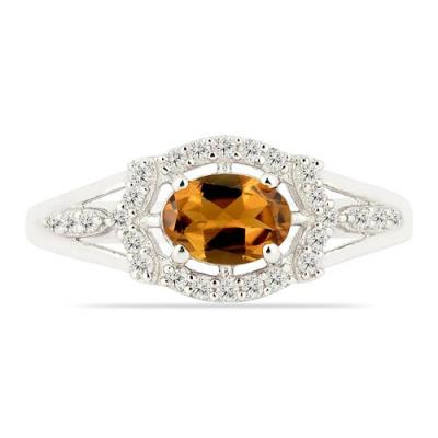 BUY STERLING SILVER NATURAL MADEIRA CITRINE GEMSTONE HALO RING