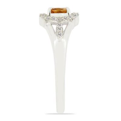 BUY STERLING SILVER NATURAL MADEIRA CITRINE GEMSTONE HALO RING
