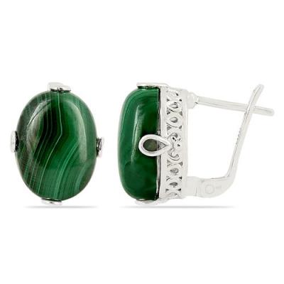 BUY 925 SILVER NATURAL MALACHITE GEMSTONE BIG STONE EARRINGS