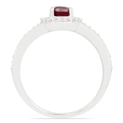 BUY NATURAL RUBY GEMSTONE HALO RING IN 925 SILVER
