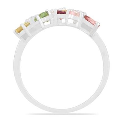 BUY STERLING SILVER NATURAL MULTI TOURMALINE GEMSTONE FLORAL RING