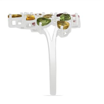 BUY STERLING SILVER NATURAL MULTI TOURMALINE GEMSTONE FLORAL RING