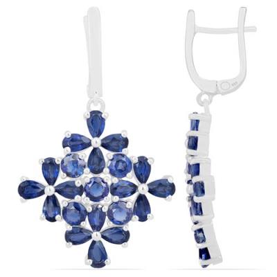 BUY 925 SILVER NATURAL BLUE KYANITE GEMSTONE FLORAL EARRINGS