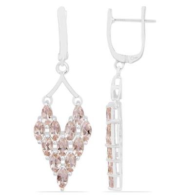 BUY REAL MORGANITE GEMSTONE CLUSTER STYLISH EARRINGS IN 925 SILVER
