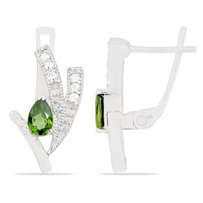 REAL CHROME DIOPSITE GEMSTONE CLASSIC EARRINGS IN STERLING SILVER
