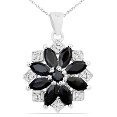 BUY NATURAL BLACK SAPPHIRE GEMSTONE PENDANT IN STERLING SILVER