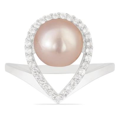 BUY 925 SILVER PEACH PEARL GEMSTONE STYLISH RING