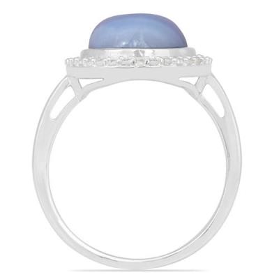 BUY 925 SILVER NATURAL BLUE LACE AGATE GEMSTONE HALO RING