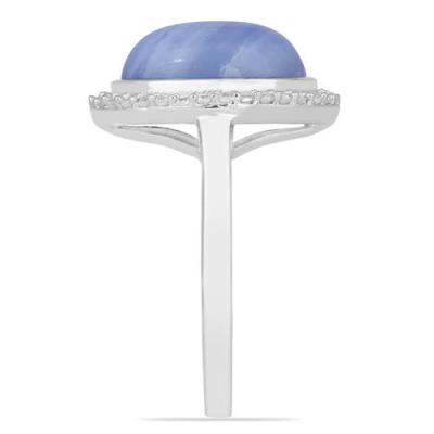 BUY 925 SILVER NATURAL BLUE LACE AGATE GEMSTONE HALO RING