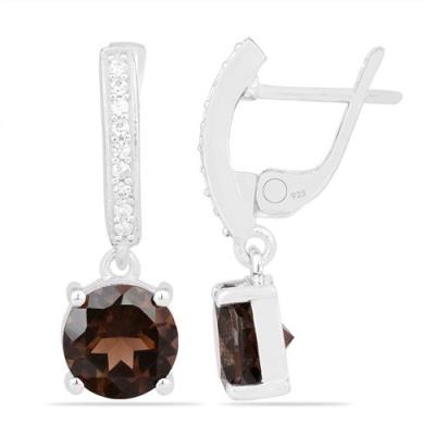 BUY REAL SMOKY GEMSTONE CLASSIC EARRINGS IN 925 STERLING SILVER