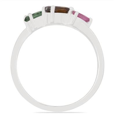 BUY NATURAL MULTI TOURMALINE GEMSTONE RING IN 925 STERLING SILVER