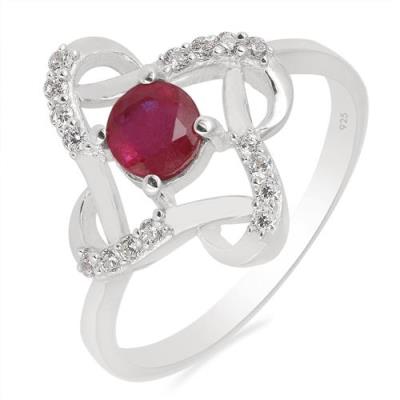 BUY STERLING SILVER NATURAL GLASS FILLED RUBY GEMSTONE CLASSIC RING