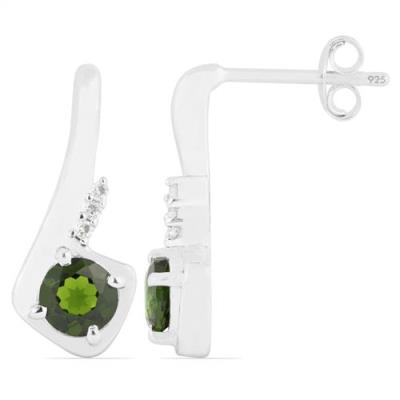 BUY REAL CHROME DIOPSITE GEMSTONE CLASSIC EARRINGS IN 925 STERLING SILVER