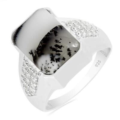 NATURAL DENDRATIC AGATE GEMSTONE BIG STONE RING IN STERLING SILVER