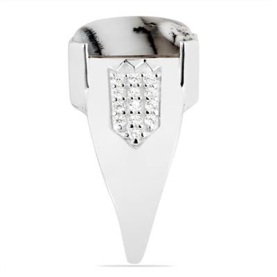 BUY NATURAL DENDRATIC AGATE GEMSTONE BIG STONE RING IN STERLING SILVER