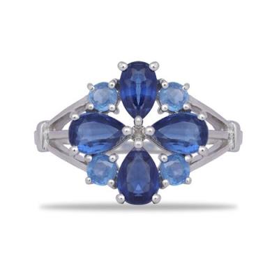 BUY NATURAL BLUE KYANITE GEMSTONE FLOWER RING IN 925 SILVER