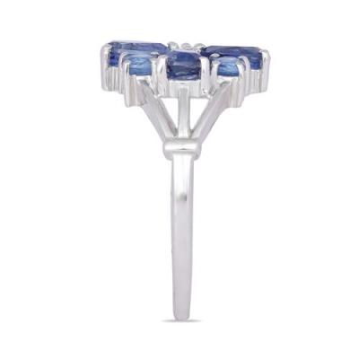 BUY NATURAL BLUE KYANITE GEMSTONE FLOWER RING IN 925 SILVER