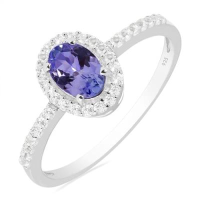 BUY GENUINE STERLING SILVER NATURAL TANZANITE GEMSTONE HALO RING
