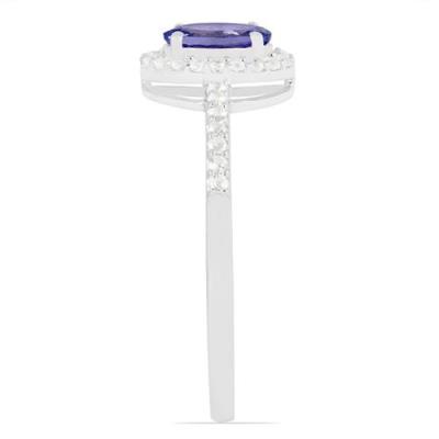 BUY GENUINE STERLING SILVER NATURAL TANZANITE GEMSTONE HALO RING