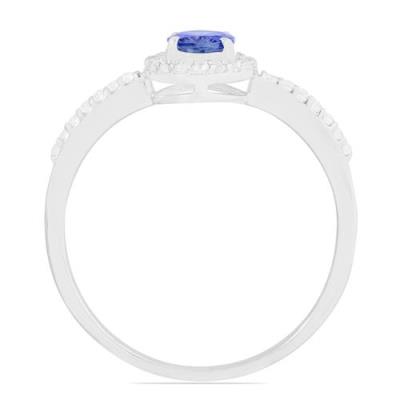 BUY GENUINE STERLING SILVER NATURAL TANZANITE GEMSTONE HALO RING