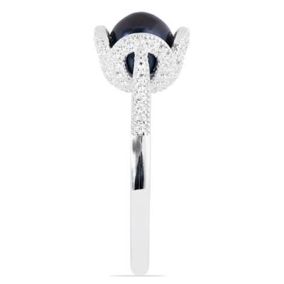 BUY 925 SILVER NATURAL BLACK FRESHWATER PEARL GEMSTONE HEART  RING
