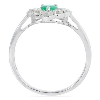 BUY NATURAL EMERALD GEMSTONE HALO RING IN 925 SILVER 