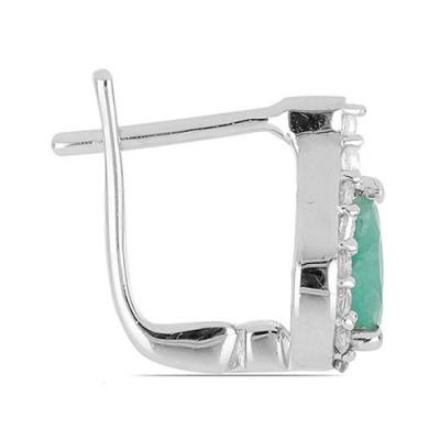 BUY STERLING SILVER NATURAL EMERALD GEMSTONE CLASSIC EARRINGS