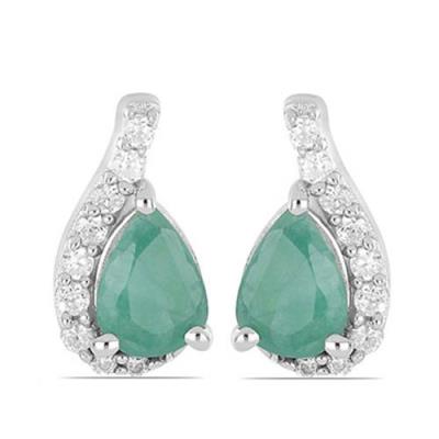 BUY STERLING SILVER NATURAL EMERALD GEMSTONE CLASSIC EARRINGS