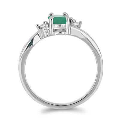 BUY 925 STERLING SILVER NATURAL EMERALD WITH WHITE ZIRCON GEMSTONE CLASSIC RING