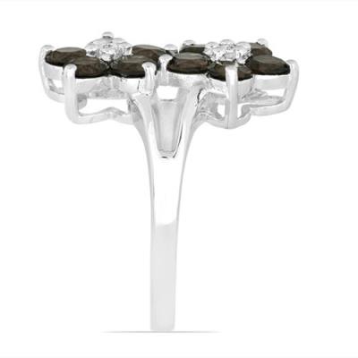BUY 925 SILVER NATURAL SMOKY GEMSTONE FLORAL RING
