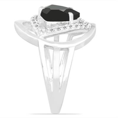 BUY NATURAL BLACK ONYX  GEMSTONE HALO  RING IN STERLING SILVER