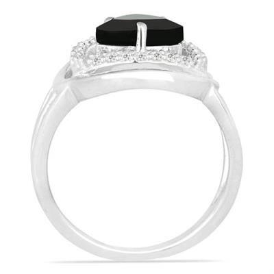 BUY NATURAL BLACK ONYX  GEMSTONE HALO  RING IN STERLING SILVER