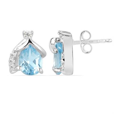 STERLING SILVER NATURAL LONDON BLUE TOPAZ GEMSTONE CLASSIC  EARRINGS