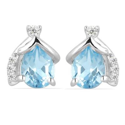 STERLING SILVER NATURAL LONDON BLUE TOPAZ GEMSTONE CLASSIC  EARRINGS