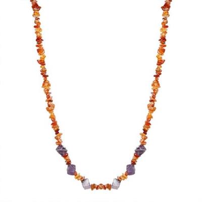 BUY NATURAL CARNELIAN NUGGETS AND AMETHYST GEMSTONE NUGGETS NECKLACE IN STERLING SILVER