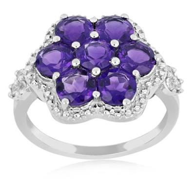 BUY AFRICAN AMETHYST GEMSTONE CLUSTER RING IN 925 SILVER