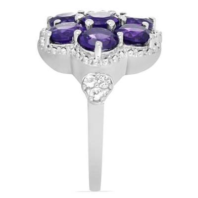 BUY AFRICAN AMETHYST GEMSTONE CLUSTER RING IN 925 SILVER